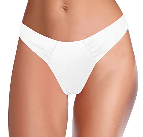 SHEKINI Damen Low Waist Bikinihose U-förmige Brasilianer Bikini Slip Raffung Unterteil Raffung Große Größe Badehose für Frauen (Weiß, S) von SHEKINI