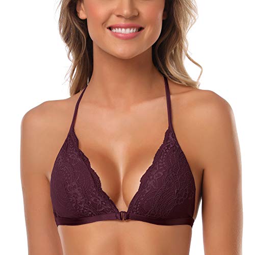 SHEKINI Damen Mädchen BH mit Verschluss vorne, Spitzen Racerback Spitzen BH Triangel Bralette Padded Unterwäsch Bustier Crop Dessous Bügelloser Bralette Top von SHEKINI