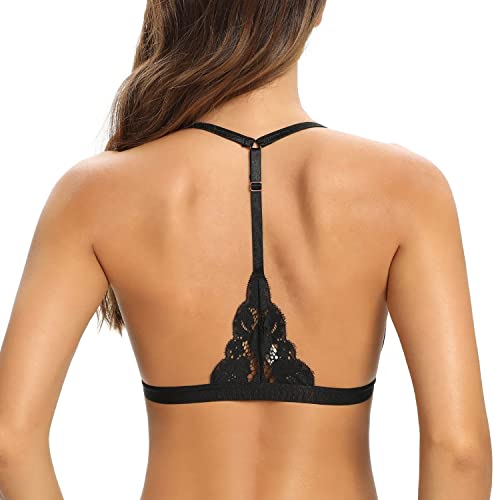 SHEKINI Damen BH ohne Bügel mit Verschluss vorne Neckholder Bralette Damen Spitze Triangel Bra Spitzen BH Padded Unterwäsch Sexy Crop Top von SHEKINI