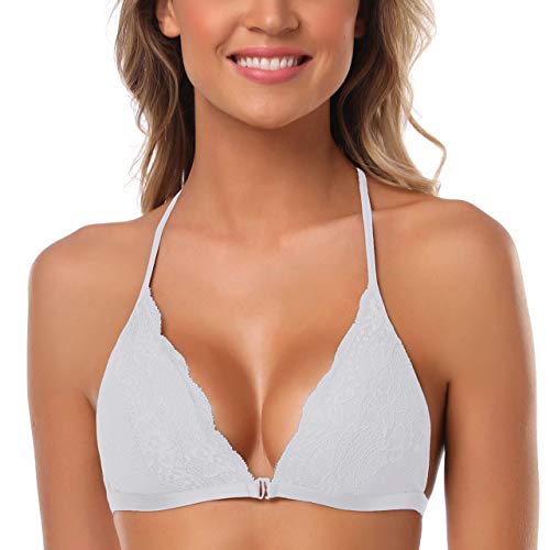 SHEKINI Damen Mädchen BH mit Verschluss vorne, Spitzen Racerback Spitzen BH Triangel Bralette Padded Unterwäsch Bustier Crop Dessous Bügelloser Bralette Top von SHEKINI