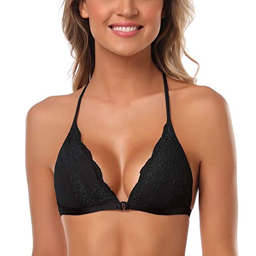 SHEKINI Damen Mädchen BH mit Verschluss vorne, Spitzen Racerback Spitzen BH Triangel Bralette Padded Unterwäsch Bustier Crop Dessous Bügelloser Bralette Top von SHEKINI