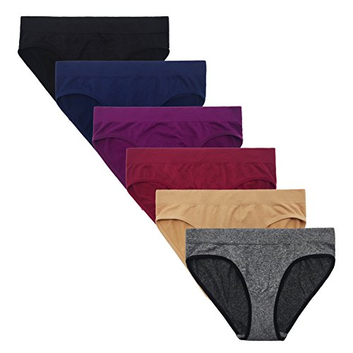 SHEKINI Damen Nahtlos Slip Bequem Unterhose Panties Ultra Soft Breit Bund Hüftslip Unterwäsche Hipster 6er Paket (Large, Farbe A) von SHEKINI