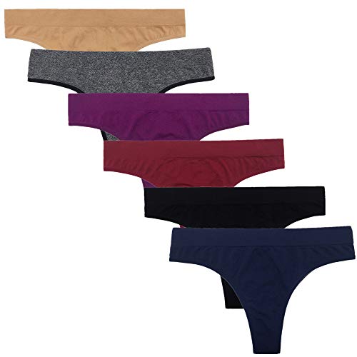 SHEKINI Damen Nahtlos Tanga String Sportslips Unterwäsche Unterhose Panties Slip Breit Bund 6er Paket (X-Large, Farbe A) von SHEKINI