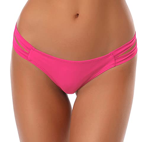 SHEKINI Damen Brasilianisch Klassische Bikinihose Bademode Chic Elegantes Niedrige Taille Bikini Bottom Badehose Tanga Bikini Slip Strandbikinis(S,Fluoreszierendes Rosa) von SHEKINI