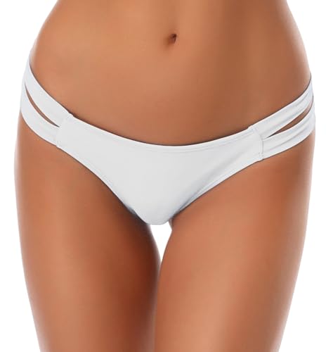 SHEKINI Damen Brasilianisch Klassische Bikinihose Bademode Chic Elegantes Niedrige Taille Bikini Bottom Badehose Tanga Bikini Slip Strandbikinis (M,Weiß) von SHEKINI