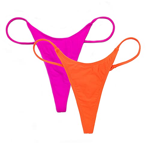 SHEKINI Damen Niedrige Taille String Tanga Charmant Brasilianer Bikinihose Sexy Chic Thong Bikini Unterteil Badehose Schwarz Bademode（L, Fluoreszierendes Orange + Rosa） von SHEKINI