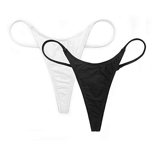 SHEKINI Damen Niedrige Taille String Tanga Charmant Brasilianer Bikinihose Sexy Chic Thong Bikini Unterteil Badehose Schwarz Bademode（L, Schwarz + Weiß） von SHEKINI