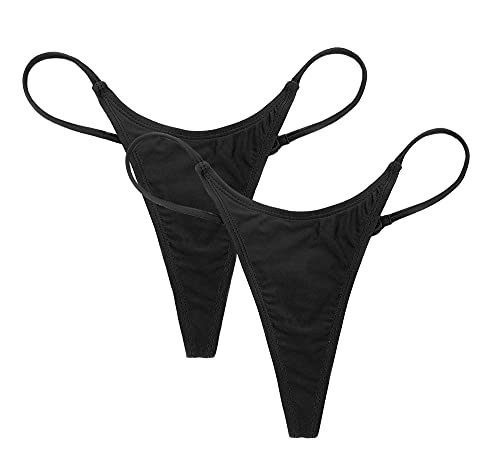 SHEKINI Damen Niedrige Taille String Tanga Charmant Brasilianer Bikinihose Sexy Chic Thong Bikini Unterteil Badehose Schwarz Bademode（S, Schwarz + Schwarz） von SHEKINI