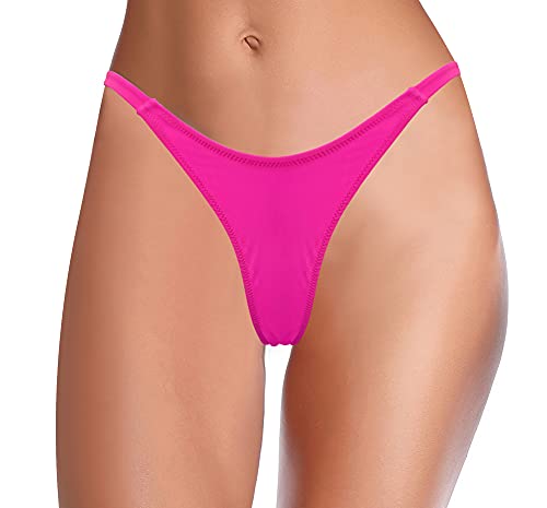 SHEKINI Damen Niedrige Taille String Tanga Charmant Brasilianer Bikinihose Sexy Thong Bikini Unterteil Badehose Schwarz Bademode（L, Fluoreszierendes Rosa F） von SHEKINI