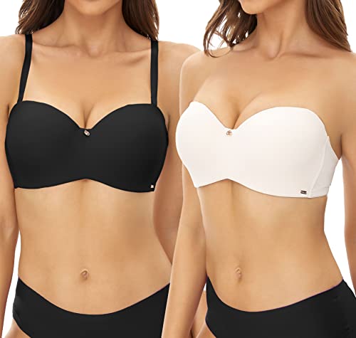 SHEKINI Balconette BH Damen-BHS Rückenfreier BH Bügel Push up BH Trägerloser BH Abnehmbarer Schultergurt Zwei-Wege-BH Soft T-Shirt Bra 2er Pack von SHEKINI