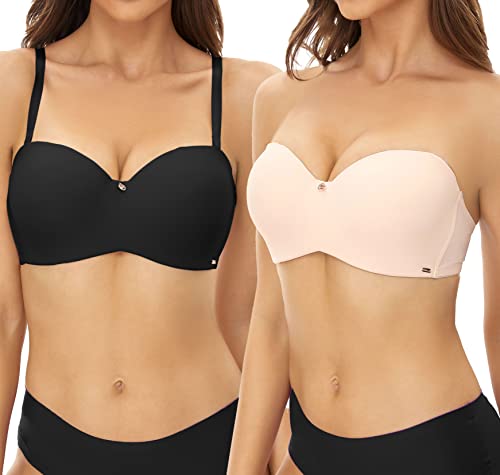 SHEKINI Balconette BH Damen-BHS Rückenfreier BH Bügel Push up BH Trägerloser BH Abnehmbarer Schultergurt Zwei-Wege-BH Soft T-Shirt Bra 2er Pack von SHEKINI