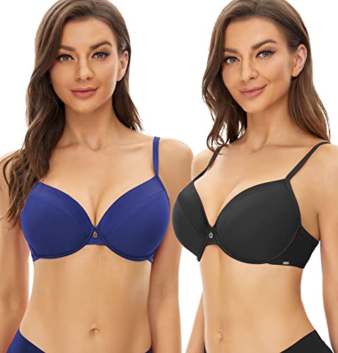 SHEKINI BH Damen mit Bügel Push up BH Nahtloser T-Shirt Schalen Bügel BH Rückenfrei Tiefer Ausschnitt Dessous Sexy Unterwäsche 2er Pack von SHEKINI