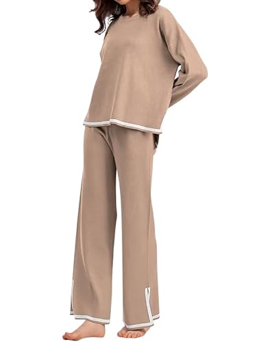 SHEKINI Damen Rundhalsausschnitt Lange Ärmel Lose Loungewear Frau Weicher Kuschelig Groß Bündchen Hausanzug Saum Breites Weich Bequem Tracksuits von SHEKINI