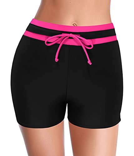 SHEKINI Damen Schnürung Hose Shorts Bikinihose Badeshorts Einstellbar Kordel Schwimmshorts Wassersport Elastische Badehose Slip (L, Schwarz B) von SHEKINI