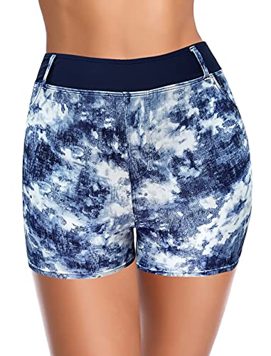 SHEKINI Damen Schnürung Hose Shorts Bikinihose Badeshorts Einstellbar Kordel Schwimmshorts Wassersport Elastische Badehose Slip (S, Tie dye C) von SHEKINI