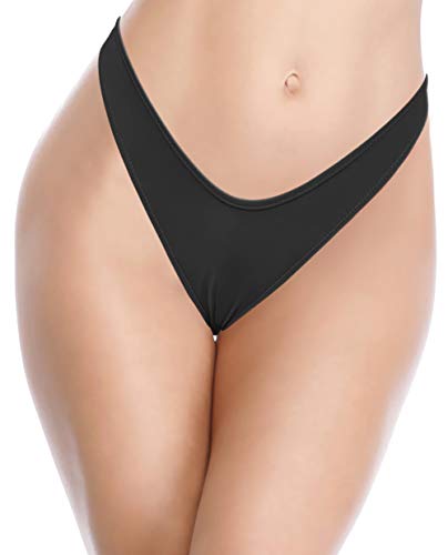 SHEKINI Damen Sexy Brasilianer Tanga Niedrige Taille Ruched Micro Bikinihose Bikini String Thong Schwarz Badeanzug Badehose für Frauen (Schwarz C,L) von SHEKINI