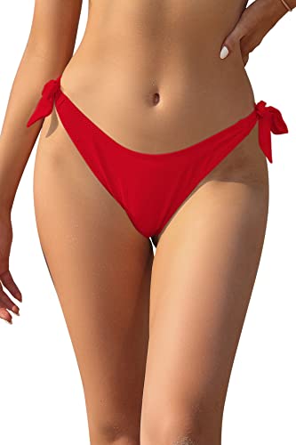 SHEKINI Damen Sexy Brasilianer Tanga Niedrige Taille Verstellbar Bikinihose Thong Bikini Unterteil String Schwarz Badehose (Rot D,S) von SHEKINI