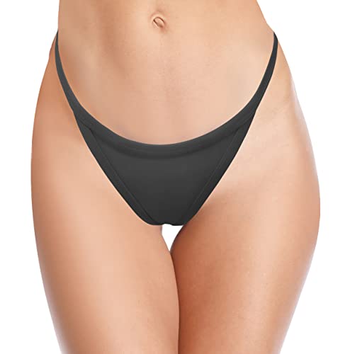 SHEKINI Damen Sexy Tanga Brazilian Bikinihose U-Typ Solide Farbe Hoher Schnitt Badehose String Bikini Badeanzug（L, Schwarz） von SHEKINI