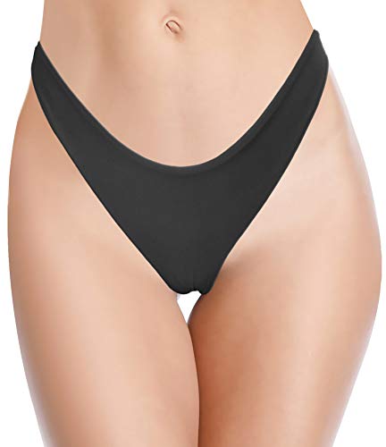 SHEKINI Damen Sexy U-Schnitt Brasilianer Bikinihose High Cut Tanga Bikini Badeanzug Unterteil Schwarz Thong für Frauen (Schwarz B,M) von SHEKINI