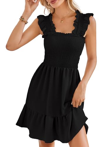 SHEKINI Damen Sommerkleider Damen Lang Ärmelloses Minikleid Elegante Strandkleid T-Shirt Kurze Kleid mit Falten und Taschen Casual Lässig Lockere Tank Freizeitkleid von SHEKINI