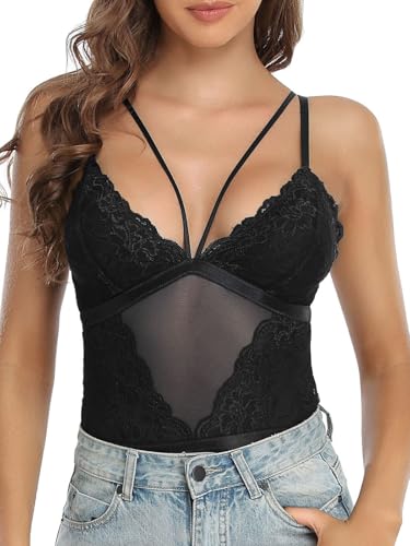 SHEKINI Damen Body Spitzen Bodysuit Elegant Oberteil Tops Gepolstert BH ohne Bügel V-ausschnitt Negligee Sexy Unterwäsche Spitzenbody Ärmellos Shaping Tank Top Dessous SHEKINI Damen Body Spitzen Bodysuit Elegant Oberteil Tops Gepolstert BH ohne Bügel V-ausschnitt Negligee Sexy Unterwäsche Spitzenbody Ärmellos Shaping Tank Top Dessous von SHEKINI