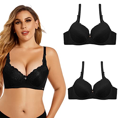 SHEKINI Damen-BHS Push up T-Shirt Bra BH Damen Bügel Regulierbare Träger Nicht Gepolsterter Bustier Damen 3 Haken 2er Pack(C,85C) von SHEKINI