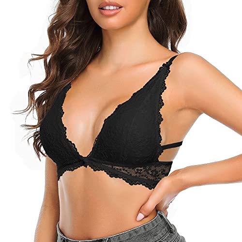 SHEKINI Damen Spitzen BH ohne Bügel Abnehmbare Pads Triangle-BH Atmungsaktiv und Bequem Bralette Spitze Bustier Gepolstert BH Rückenfrei von SHEKINI