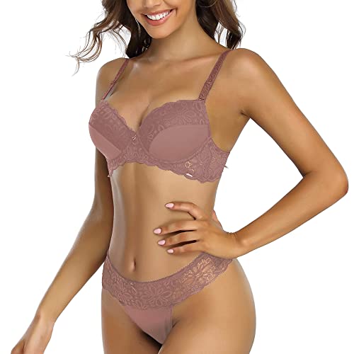 SHEKINI Damen Spitzen Dessous BH Set Spitze BH Und String Push Up Bügel BH Unterwäsche Lingerie Tanga von SHEKINI