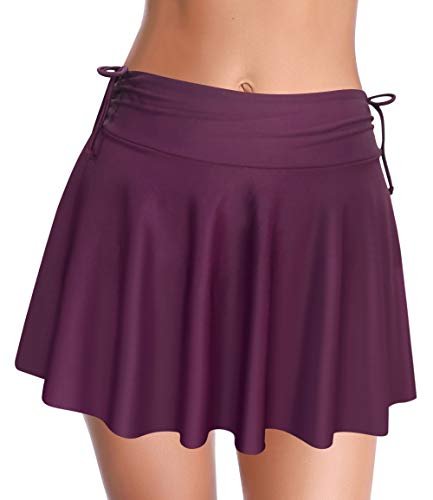 SHEKINI Damen Sportiv Bikinirock Bademode Elegant Kurze Rock Baderock Badebekleidung Eingebaut Bikinihose Beiläufig Sportrock Schwimmrock（S, A-lila） von SHEKINI