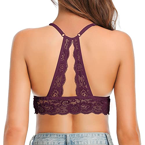 SHEKINI Bralette Damen Spitze BH ohne Bügel Triangel-BH mit Abnehmbare Gepolstert Bustier Racerback BH Sexy Unterwäsche von SHEKINI