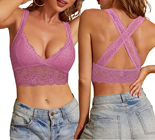 SHEKINI BH Damen ohne Bügel Bralette Damen Spitze Abnehmbare Gepolstert BH Racerback Blumen Bustier Bra Oberteile Top Rückenfreier Sexy Unterwäsche Dessous(Peachblow,S) von SHEKINI