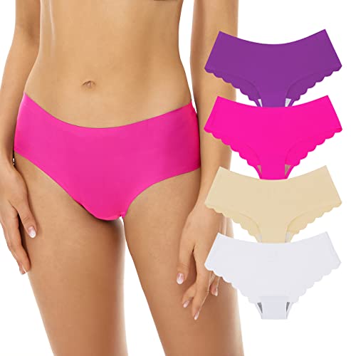 SHEKINI Damen Unsichtbare Höschen Nahtlos Bikini-Stil Von Niedriger Taille von Reiner Farbe von Zierkante mit Wellenmuster Low Cut Slip Panties Unterhosen für Frauen 4er/6er Pack von SHEKINI