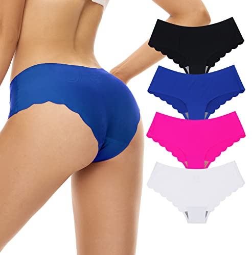 SHEKINI Damen Unsichtbare Höschen Nahtlos Bikini-Stil Von Niedriger Taille von Reiner Farbe von Zierkante mit Wellenmuster Low Cut Slip Panties Unterhosen für Frauen 4er/6er Pack von SHEKINI