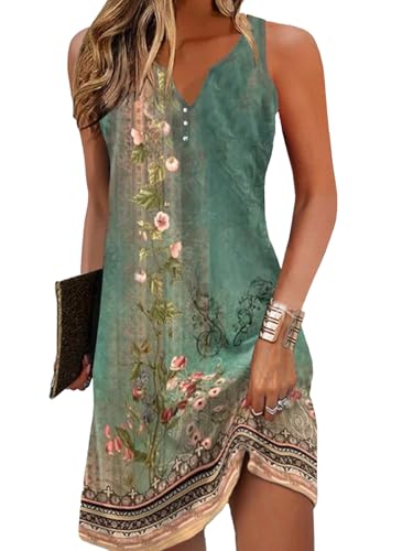 SHEKINI Damen V-Ausschnitt Kleid Bohemian Blumen Sommerkleider MiniKleid Blumendruck Lose Tunika Freizeitkleid von SHEKINI