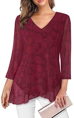 SHEKINI Damen V-Ausschnitt Leichte Mesh Tuniken Hemd Glockenärmeln 3/4 Ärmel Lässig Chiffonbluse Elegant Schnüren Chiffon Rüschen Asymmetrischer Saum Damenbluse SHEKINI Damen V-Ausschnitt Leichte Mesh Tuniken Hemd Glockenärmeln 3/4 Ärmel Lässig Chiffonbluse Elegant Schnüren Chiffon Rüschen Asymmetrischer Saum Damenbluse von SHEKINI
