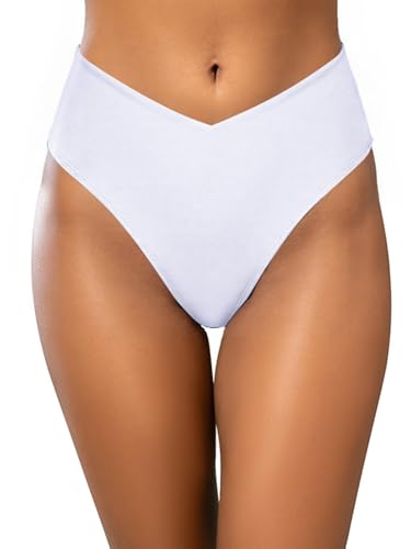 SHEKINI Damen V Schnitt Bikini Boden hohe Taille Badeanzug Boden Moderate Abdeckung Schwimmhose（XL，Weiß） von SHEKINI