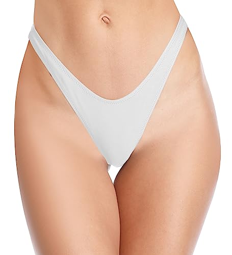 SHEKINI Damen V Schnitt Niedrige Taille Tanga Charmant Brasilianer Bikinihose Sexy Chic Thong Bikini Unterteil Badehose String Schwarz Badeanzug (X-Small, Weiß) von SHEKINI