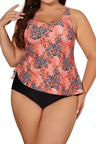 SHEKINI Damen Zweiteiliger Badeanzug Verstellbar Kordelzug Gedruckt Tankini Top Rückenfrei Beachwear Set Große Größe Brüste Bademode Hohe Taille Badehose(4XL,Braun) von SHEKINI