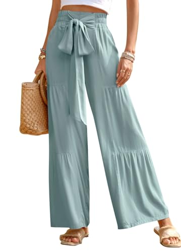 SHEKINI Damenhose Weite Hose Strandhose Leichte Stoffhose Lässig Sommerhose Hohe Taille Lounge Hose Fließendes Weites Bein von SHEKINI