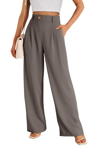 SHEKINI Damenhose mit Weitem Bein Hohe Taille Arbeit Business Anzughose mit Tasche Für Frauen Elegante Lockere Hose Damen Lang Gerade Stoffhose von SHEKINI