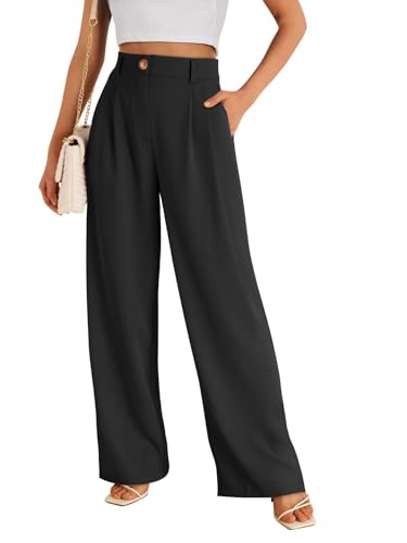 SHEKINI Damenhose mit Weitem Bein Hohe Taille Arbeit Business Anzughose mit Tasche Für Frauen Elegante Lockere Hose Damen Lang Gerade Stoffhose von SHEKINI