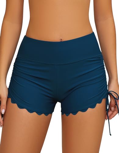 SHEKINI Frauen hohe Taille Badeshorts Seite Krawatte Badeanzug Bottoms Board Shorts(M,Türkisblau) von SHEKINI