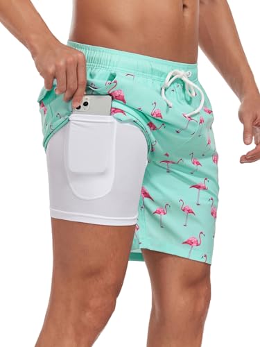 SHEKINI Herren Badehose mit Tasche Badeshorts für Herren Schnelltrocknend Schwimmhose(L, Hellgrün-HSL) von SHEKINI