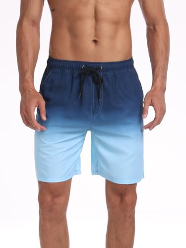 SHEKINI Herren Badehose mit Tasche Badeshorts für Herren Schnelltrocknend Schwimmhose(L, Dunkelblau) von SHEKINI