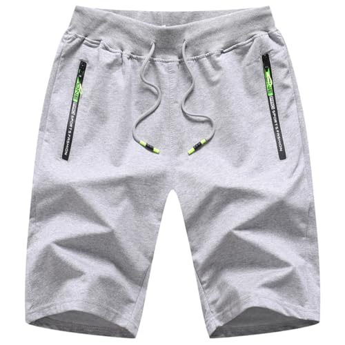 SHEKINI Herren Kurze Sporthose mit Reißverschlusstasche Tunnelzug Elastische Taille Schnelltrockende Hosen Laufhose Leicht Activewear Trainingshose Jogginghose Men's Athletic Shorts(Hellgrau,3XL) von SHEKINI