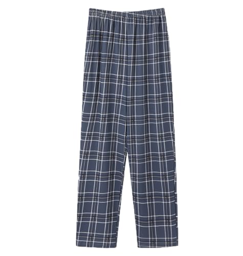 SHEKINI Herren Schlafanzughosen Lang Karierte Pyjamahose Schlafhose Hosen Herren Freizeithose mit Elastischer Bund und Taschen(Hellblau,3XL#) von SHEKINI
