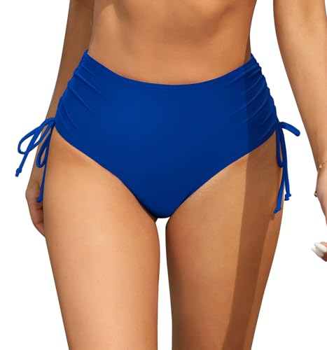 SHEKINI High Waist Damen Badeshorts Badeanzug Retro Bauchweg Schwarz Bikinihose Abdominal Kontrolle Ruched Klassische Badehose Große Größe（M,Königsblau von SHEKINI