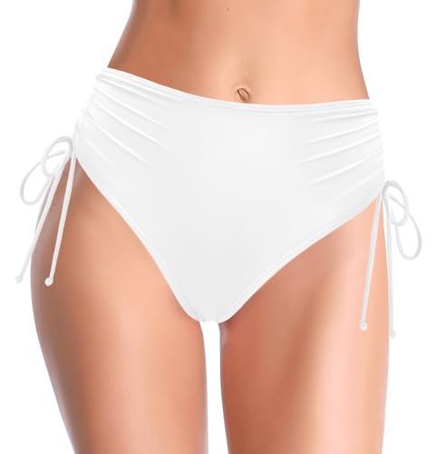 SHEKINI High Waist Damen Badeshorts Badeanzug Retro Bauchweg Schwarz Bikinihose Abdominal Kontrolle Ruched Klassische Badehose Große Größe（XXL,Weiß C） von SHEKINI