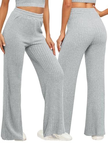 SHEKINI Hose Mit Weitem Bein Damen Strickhose Lang Hose Mit Elastischem Bund Gerade Hosen Stretch Elegante Hose Mit Hoher Bund Freizeithose Hausehose von SHEKINI