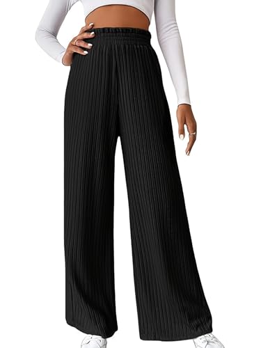 SHEKINI Damen Palazzo-Hose Schwarz M Hohe Taille Weitem Bein Gerade Hosen Stretch Elegante Hose Mit Hoher Bund Freizeithose Hausehose von SHEKINI